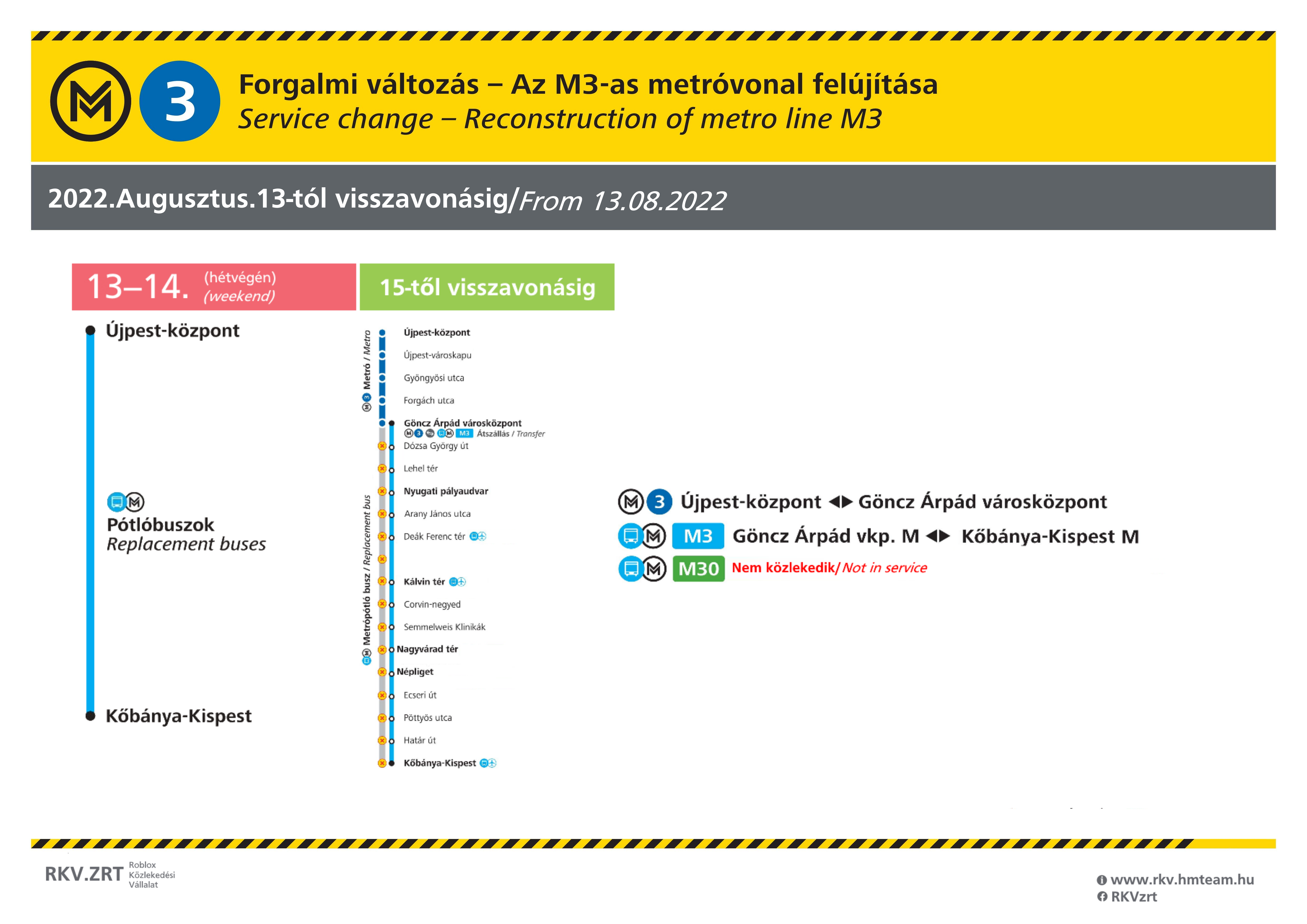 Ezen a hétvégén változik az M3-as metró közlekedése