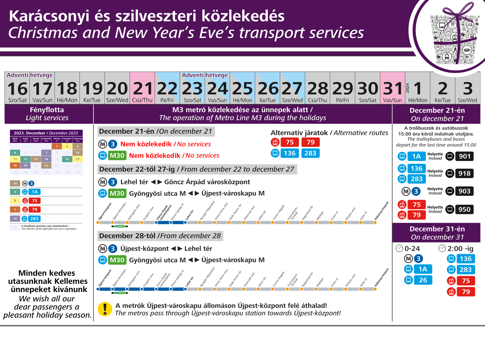 RKV Év végi közlekedési rendje